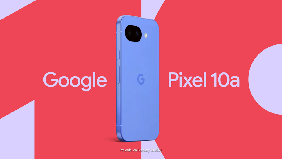 پوستر تبلیغاتی Google Pixel 10a با درج تاریخ شروع پیش‌فروش در ۱۸ فوریه ۲۰۲۶ (February 18, 2026).