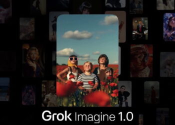 تصویر معرفی Grok Imagine 1.0 با تمرکز بر خروجی‌های تصویری تولیدشده توسط مدل هوش مصنوعی، نمایش داده‌شده در قالب کارت‌های تصویری شناور روی پس‌زمینه تیره با عنوان Grok Imagine 1.0.