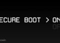 متن گرافیکی "SECURE BOOT > ON" در پس‌زمینه مشکی.