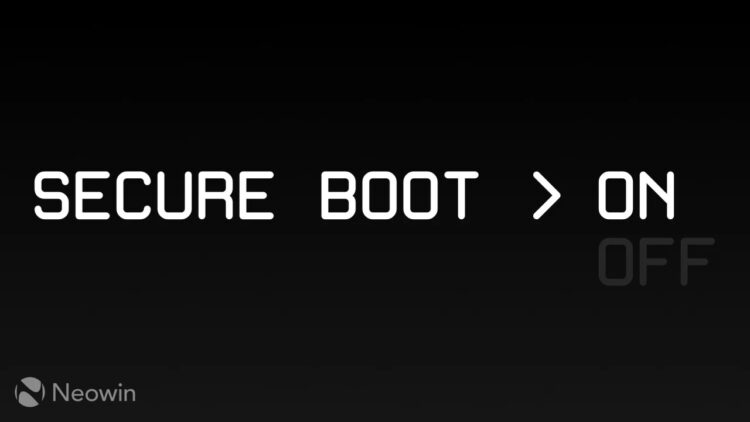 متن گرافیکی "SECURE BOOT > ON" در پس‌زمینه مشکی.
