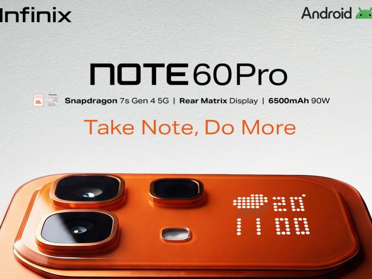 بنر تبلیغاتی Infinix Note 60 Pro با ذکر مشخصات فنی نظیر پردازنده اسنپدراگون و باتری ۶۵۰۰ میلی‌آمپری.