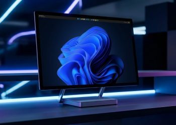 مانیتور BenQ با ویندوز ۱۱ که نوار وظیفه (Taskbar) آن به بالای صفحه منتقل شده است.