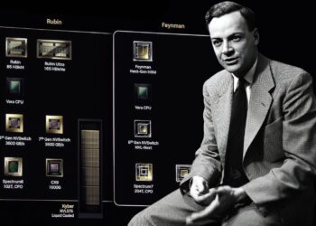 نمودار معرفی پلتفرم‌های محاسباتی NVIDIA شامل معماری‌های Rubin و Feynman با اجزایی مانند HBM نسل جدید، Vera CPU، NVSwitch و Spectrum CPO برای زیرساخت هوش مصنوعی و دیتاسنتر