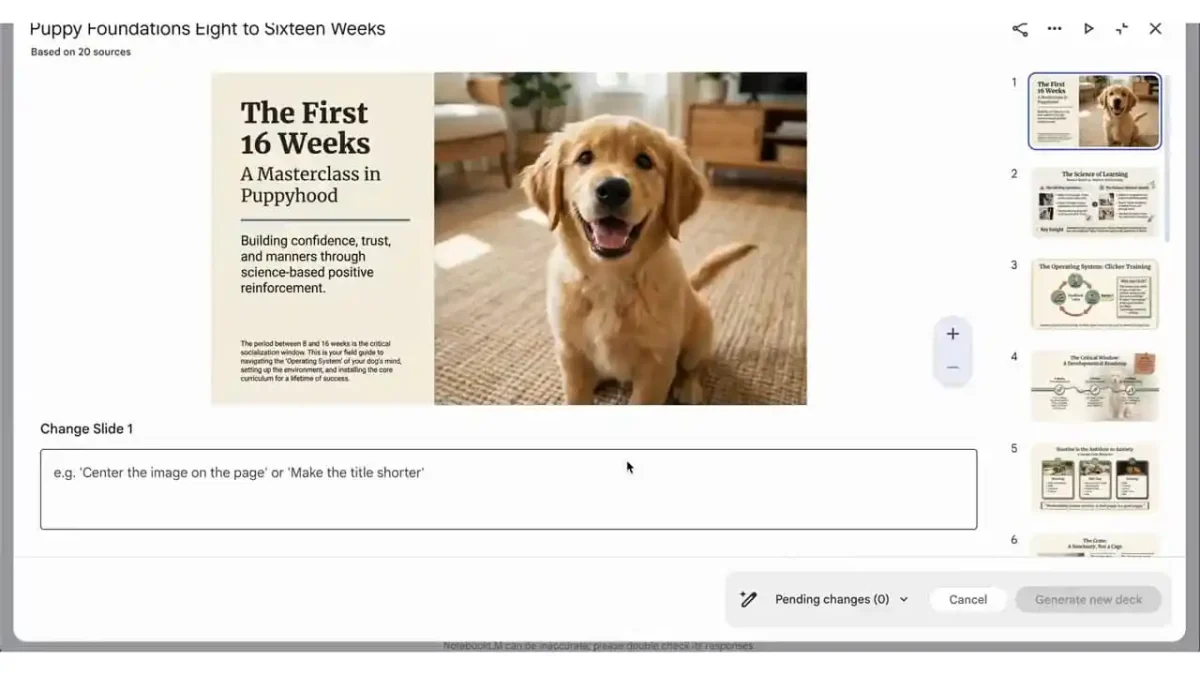 نمایی از ویرایش اسلاید در سرویس NotebookLM