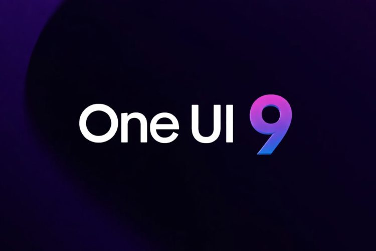 تایپوگرافی سفید رنگ عبارت "One UI 9" با عدد ۹ رنگی در پس‌زمینه تیره و انتزاعی.