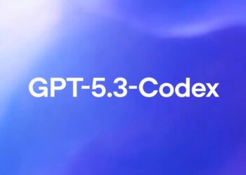 متن "GPT-5.3-Codex" روی پس‌زمینه‌ای با طیف رنگی آبی و بنفش.