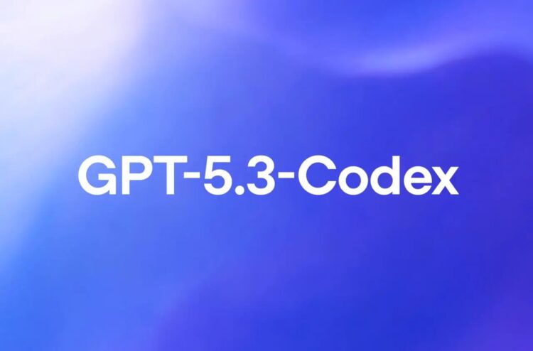 متن "GPT-5.3-Codex" روی پسزمینهای با طیف رنگی آبی و بنفش.