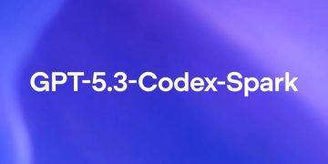 کلمه GPT-5.3-Codex-Spark با فونت سفید روی پس‌زمینه انتزاعی بنفش و آبی.