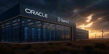 تصویر مفهومی دیتاسنتر مشترک Oracle و OpenAI؛ نمایش همکاری استراتژیک برای تقویت زیرساخت‌های ابری و پردازش سنگین هوش مصنوعی.