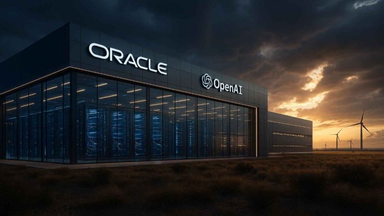 تصویر مفهومی دیتاسنتر مشترک Oracle و OpenAI؛ نمایش همکاری استراتژیک برای تقویت زیرساختهای ابری و پردازش سنگین هوش مصنوعی.