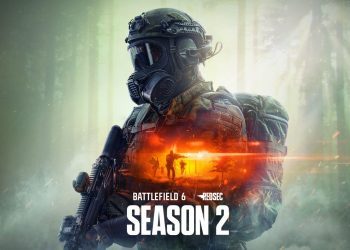 تصویر کی‌آرت رسمی Battlefield 6 Season 2 که یک اپراتور نظامی مجهز با ماسک تاکتیکی و سلاح پیشرفته را در محیطی مه‌آلود نمایش می‌دهد؛ جلوه‌های نوری نارنجی و سبز، فضای جنگی و هویت بصری فصل RedSec را برجسته می‌کنند.