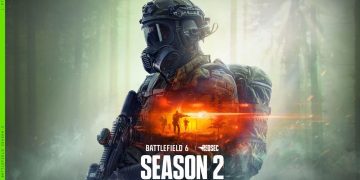 تصویر کی‌آرت رسمی Battlefield 6 Season 2 که یک اپراتور نظامی مجهز با ماسک تاکتیکی و سلاح پیشرفته را در محیطی مه‌آلود نمایش می‌دهد؛ جلوه‌های نوری نارنجی و سبز، فضای جنگی و هویت بصری فصل RedSec را برجسته می‌کنند.