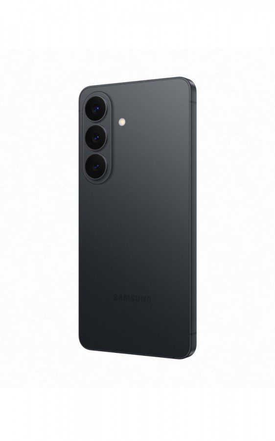 رندر رسمی گوشی سامسونگ +Galaxy S26 با بدنه تیره و نمایشگر تخت بزرگ.