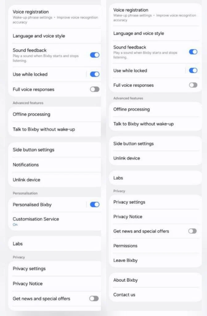 اسکرین‌شات از منوی تنظیمات "Use while locked" در بیکسبی برای مدیریت دسترسی به پیام‌ها و کنترل خانه هوشمند در حالت قفل.