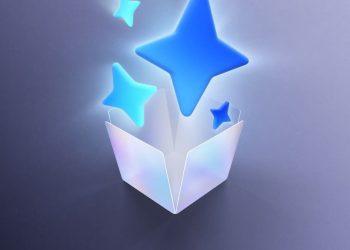 نماد چهار ستاره درخشان آبی در حال بیرون آمدن از یک جعبه سفید باز شده.