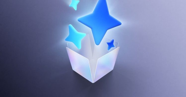نماد چهار ستاره درخشان آبی در حال بیرون آمدن از یک جعبه سفید باز شده.
