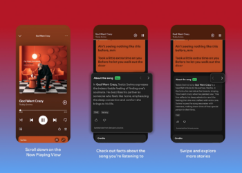 سه اسکرین‌شات از اپلیکیشن اسپاتیفای که قابلیت جدید نمایش اطلاعات و حقایق درباره آهنگ (About the song) را نشان می‌دهد.