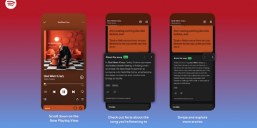 سه اسکرین‌شات از اپلیکیشن اسپاتیفای که قابلیت جدید نمایش اطلاعات و حقایق درباره آهنگ (About the song) را نشان می‌دهد.