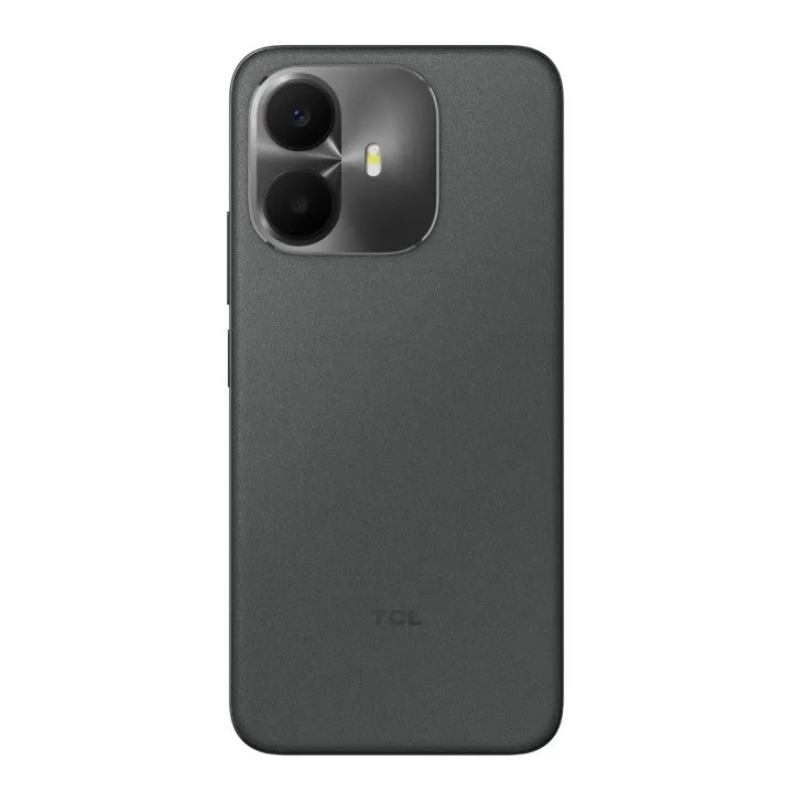 نمای پشت گوشی TCL K70 Power به رنگ خاکستری تیره با دو لنز دوربین بزرگ در یک ماژول دایره‌ای.