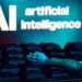 دست رباتیک در حال تعامل با صفحهکلید کامپیوتر در مقابل عبارت Artificial Intelligence؛ نمایش مفهوم اتوماسیون، هوش مصنوعی و فناوریهای پیشرفته