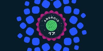 تصویر گرافیکی رسمی Android 17 شامل نشان دایره‌ای Android 17 در مرکز، با الگوی اشکال هندسی آبی‌رنگ در پس‌زمینه تیره. طراحی مینیمال و انتزاعی تصویر، بر معرفی نسخه جدید سیستم‌عامل اندروید و هویت بصری آن تمرکز دارد.