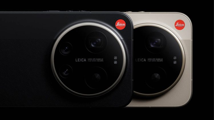 نمای نزدیک از طراحی ماژول دوربین پشتی گوشی‌های پرچم‌دار Xiaomi با همکاری Leica؛ ماژول دایره‌ای بزرگ شامل چند لنز و سنسور، لوگوی قرمز Leica در گوشه، و بدنه‌ای با بافت چرمی یا مات در دو رنگ تیره و روشن که بر تمرکز شیائومی بر عکاسی حرفه‌ای و سخت‌افزار پریمیوم تأکید دارد.