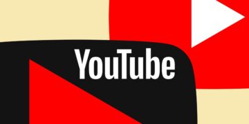 طرح گرافیکی انتزاعی با نمادهای یوتیوب و متن سفید YouTube در مرکز.