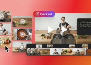 نمای رابط کاربری Adobe Firefly Quick Cut برای ویرایش خودکار ویدیو، شامل تایم‌لاین، کلیپ‌های چندگانه و پیش‌نمایش ساخت ویدیوی آموزشی آشپزی