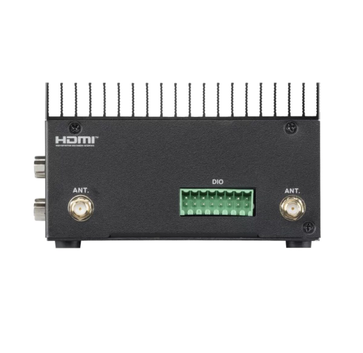 نمای پرسپکتیو از مینی پی‌سی صنعتی ASUS IoT با پورت‌های متعدد شبکه، USB و سریال.