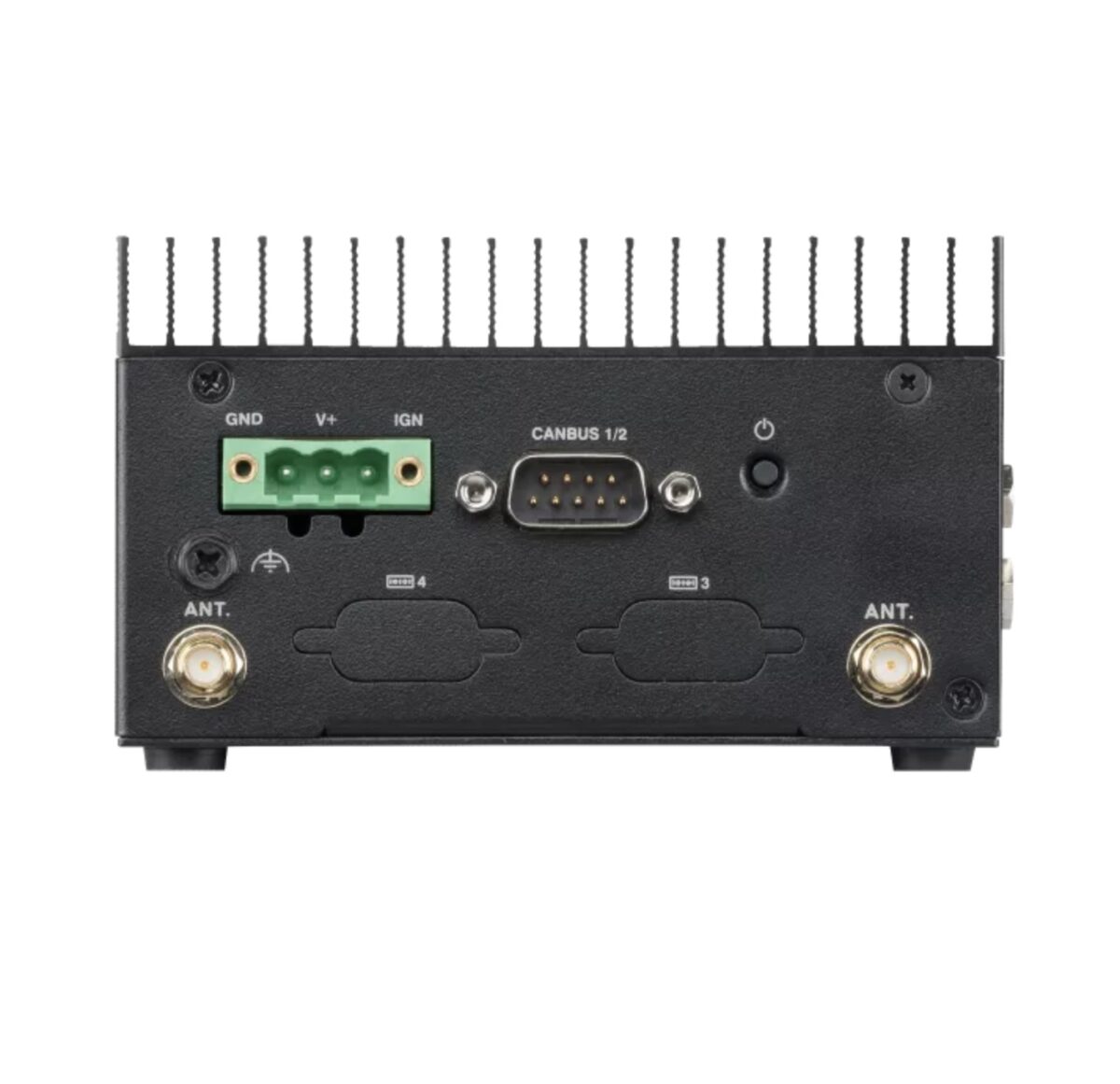 نمای پرسپکتیو از مینی پی‌سی صنعتی ASUS IoT با پورت‌های متعدد شبکه، USB و سریال.