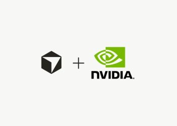نمای گرافیکی از لوگوی NVIDIA در کنار یک لوگوی هندسی مکعبی مشکی از Cursor با علامت «+» در میان آنها، که به همکاری یا یکپارچهسازی فناوری در حوزه هوش مصنوعی، پردازش گرافیکی یا زیرساخت محاسباتی اشاره دارد.