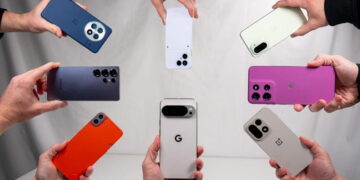 چند گوشی هوشمند از برندهای مختلف در رنگ‌های متنوع که از زوایای پشت و ماژول دوربین نمایش داده شده‌اند، با تمرکز بر طراحی بدنه، چینش دوربین‌ها و تنوع طراحی گوشی‌ها در یک ترکیب مقایسه‌ای.