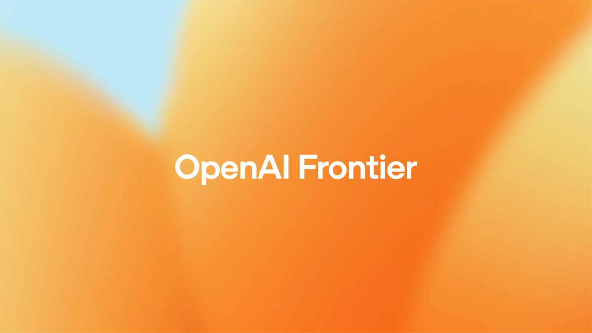 عبارت "OpenAI Frontier" با فونت سفید روی یک پس‌زمینه محو (Blur) با رنگ‌های نارنجی و زرد.