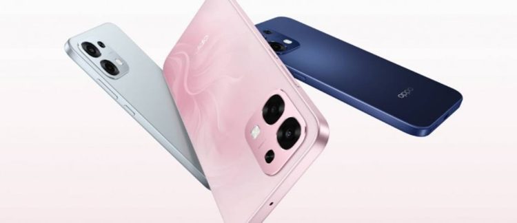 طراحی پنل پشتی گوشیهای جدید سری A اوپو (Oppo A Series) در سه رنگ آبی روشن، صورتی با طرح گلبرگ و سرمهای؛ نمایش چیدمان ماژول دوربین سهگانه