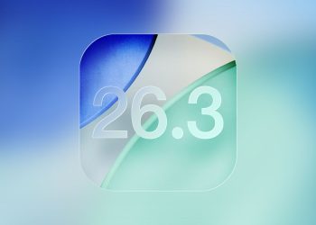 تصویر گرافیکی از آیکن مفهومی iOS 26.3 با طراحی شفاف و لایه‌ای، شامل ترکیب رنگ‌های آبی، سبز و سفید روی پس‌زمینه گرادیانی نرم؛ عدد 26.3 در مرکز آیکن دیده می‌شود و تصویر حس به‌روزرسانی نرم‌افزاری، طراحی مینیمال و تمرکز اپل بر رابط کاربری مدرن را القا می‌کند.