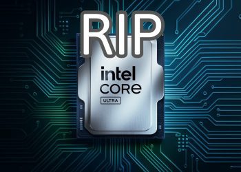 تصویر پردازنده Intel Core Ultra با متن بزرگ RIP به نشانه لغو تولید.