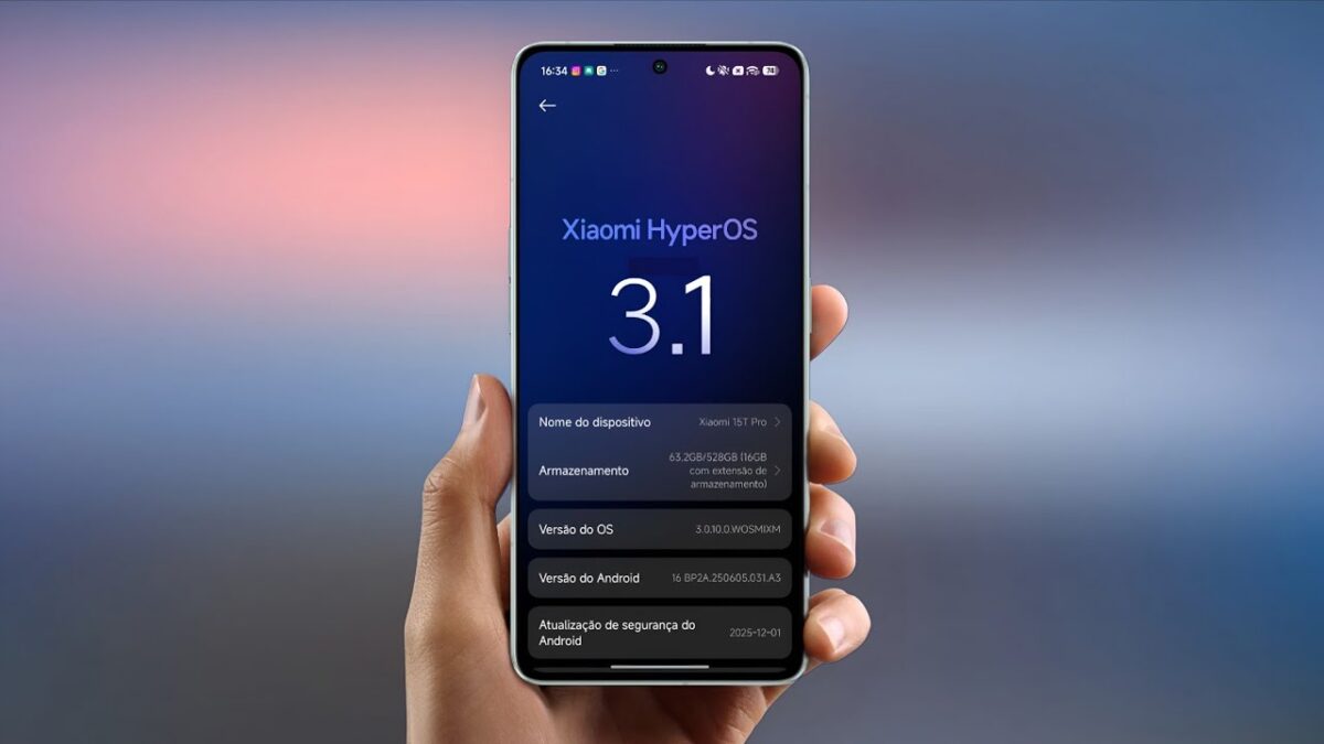 نمای صفحه تنظیمات گوشی Xiaomi 15T Pro که نسخه HyperOS 3.1 و اندروید ۱۶ را نمایش می‌دهد.