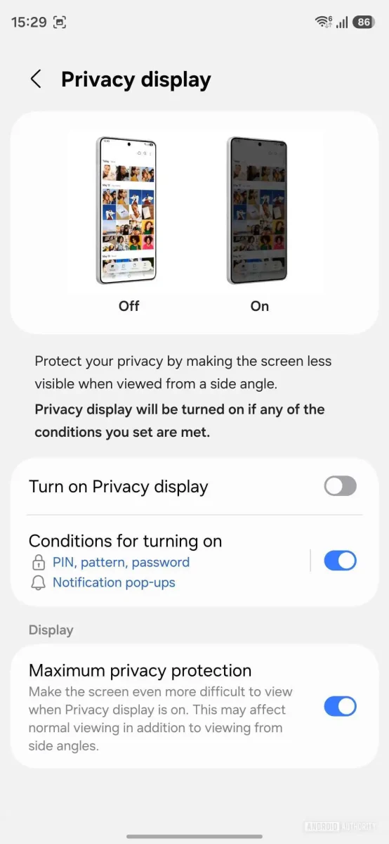 سامسونگ از نمایشگر جدید با قابلیت حفظ حریم خصوصی استفاده می کند