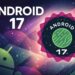 گرافیک معرفی Android 17 با لوگوی اندروید در سمت چپ و نشان رسمی Android 17 در مرکز؛ پسزمینهای رنگارنگ با عناصر فضایی و نورهای گرادیانی که به نسخه جدید سیستمعامل موبایل گوگل اشاره دارد