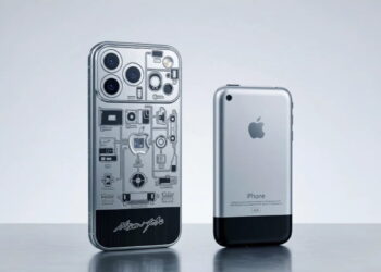 مقایسه Caviar iPhone 2007 Edition با آیفون اصلی سال 2007؛ نسخه لوکس با بدنه حکاکی‌شده در کنار طراحی کلاسیک اولین آیفون اپل