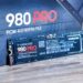 اس‌اس‌دی Samsung 980 Pro از نوع PCIe 4.0 NVMe M.2 در کنار جعبه محصول؛ حافظه V‑NAND پرسرعت سامسونگ با ظرفیت 500GB که برای افزایش سرعت سیستم و اجرای سریع بازی‌ها و نرم‌افزارهای حرفه‌ای طراحی شده است