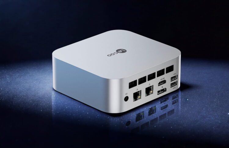 مینیکامپیوتر جمعوجور Lenovo Lecoo AI Mini Pro با بدنه نقرهای و طراحی کوچک، نمایش پورتهای HDMI، LAN و USB در پشت دستگاه