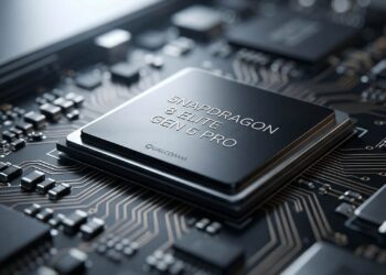 نمای نزدیک از تراشه Qualcomm Snapdragon 8 Elite Gen 6 Pro که روی برد مدار الکترونیکی قرار گرفته است؛ مسیرهای فلزی مدار در اطراف چیپ دیده می‌شوند و طراحی پیشرفته پردازنده موبایل کوالکام برای گوشی‌های پرچم‌دار را نشان می‌دهد