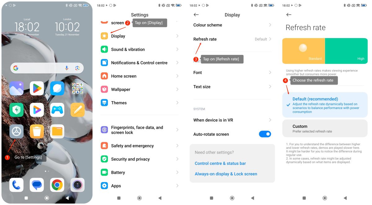 ورود به تنظیمات Display & brightness