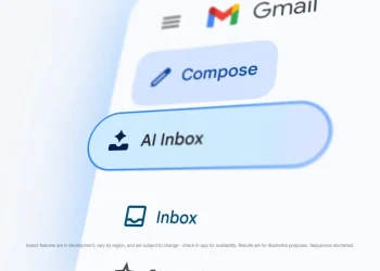 دکمه جدید AI Inbox در منوی کناری Gmail در کنار گزینه Compose، نشاندهنده قابلیتهای جدید هوش مصنوعی گوگل برای مدیریت هوشمند ایمیلها.