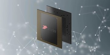 تصویر مفهومی تراشه Kirin 9010 با طراحی طلاییرنگ، نمایش نام Kirin 9010 و هستههای پردازشی روی پسزمینهای طوسی.