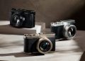 سه دوربین کامپکت Lumix با طراحی فلزی و لنز Leica روی سطوح پله‌ای در نورپردازی استودیویی.