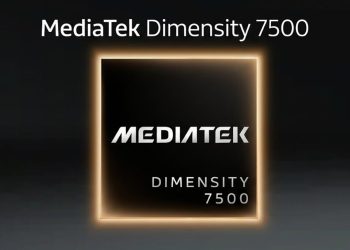 تصویر استودیویی چیپست MediaTek Dimensity 7500؛ لوگوی مدیاتک در مرکز یک قاب مربعی با نورپردازی طلایی در پس‌زمینه‌ای تیره و مینیمال