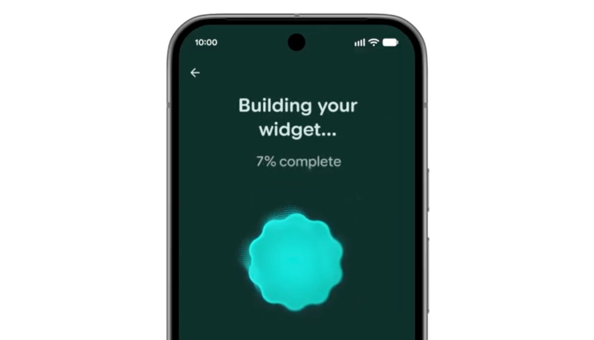 صفحه موبایل با نمایش فرایند ساخت ویجت و نوار پیشرفت ۷ درصد در رابط کاربری مدرن.