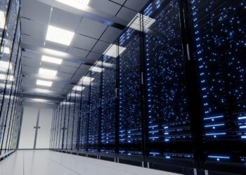 Data processing and storage center. Server room. Supercomputer. Technology.